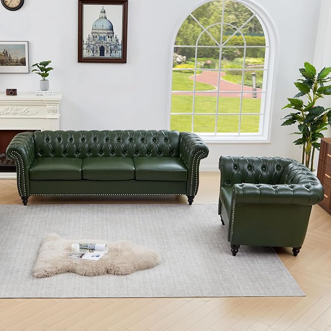 QHITTY 2 Piece Living Room Set, Chesterfield Sectional Sofa Chair Contemporary - Image 6