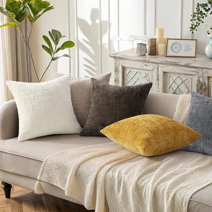 decorUhome Summer Mustard Yellow Chenille Euro Sham Throw Pillow Covers 26x26 - Image 5
