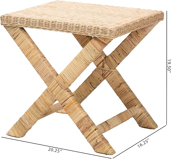 Bali & pari Farica Modern Bohemian Natural Rattan and Mahogany Accent Bench - Image 3