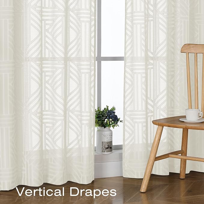Simplebrand Ivory Semi Sheer Curtains 63 Inch Length 2 Panels, Light Filtering - Image 5