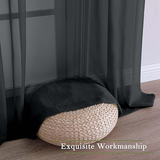 Lecloud Black Sheer Curtains 63 Inch Length 2 Panels, Voile Light Filtering - Image 9
