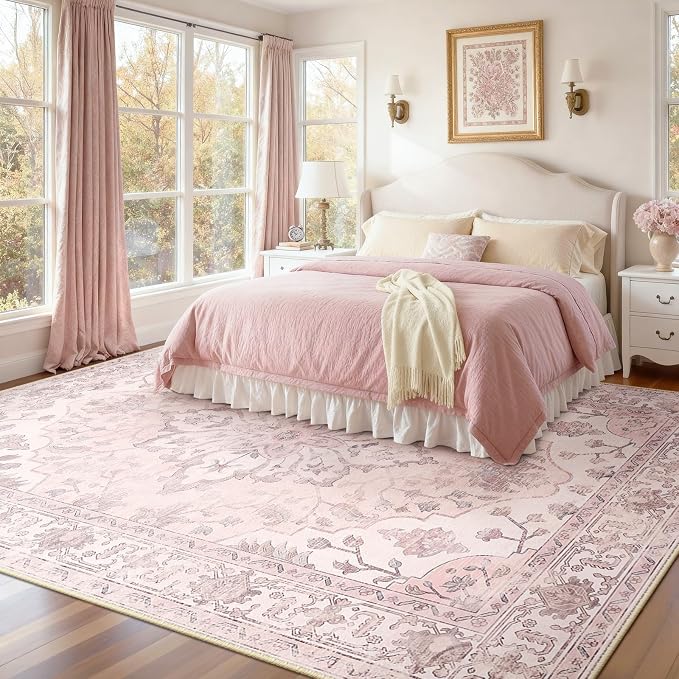 RELEANY Area Rugs 7'x10' Washable Non-Slip, Floral Vintage Distress Print - Image 2