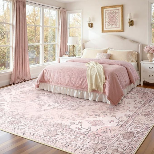 Area Rugs 10'x12' Washable Non-Slip, Floral Vintage Distress Print Pattern - Image 2
