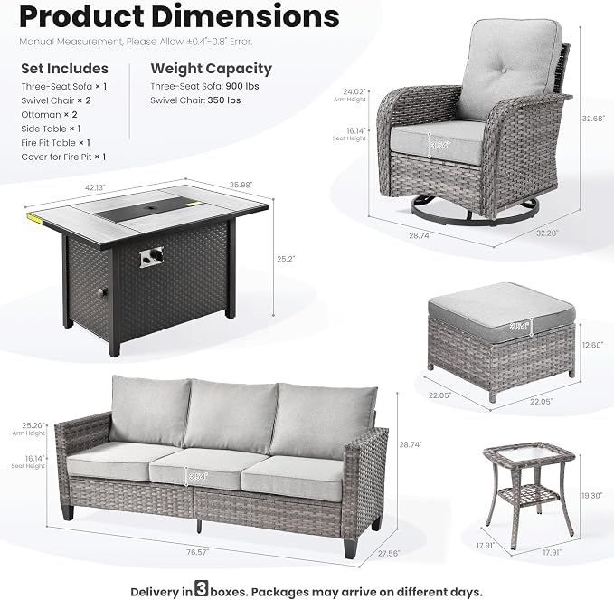 ovios 7 Pieces Patio Furniture Set, Outdoor Wicker Sofa Couch - Image 9