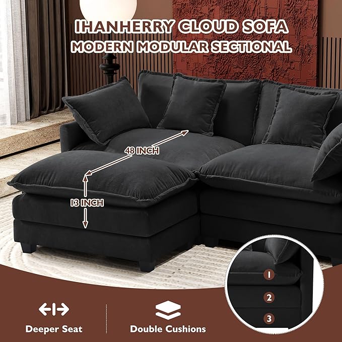 Ihanherry U-Shaped Modern Sofa 111.4" Modular Sectional Cloud Couch - Image 3