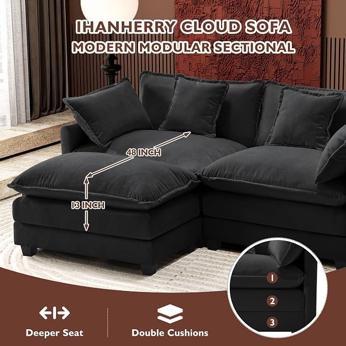 Ihanherry 77" L Shaped Modern Sofa Modular Sectional Cloud Couch - Image 3