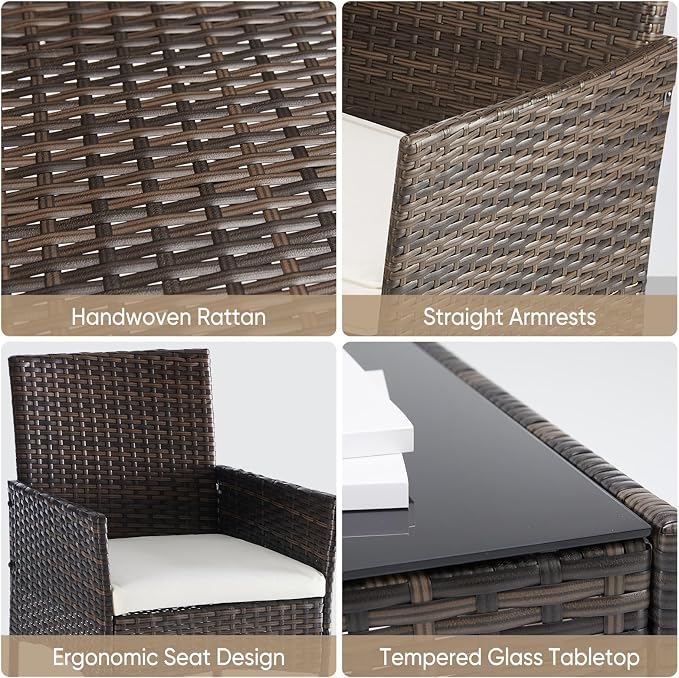 DUMOS 3-Piece Patio Furniture Set, All-Weather Outdoor Wicker Chairs - Image 5