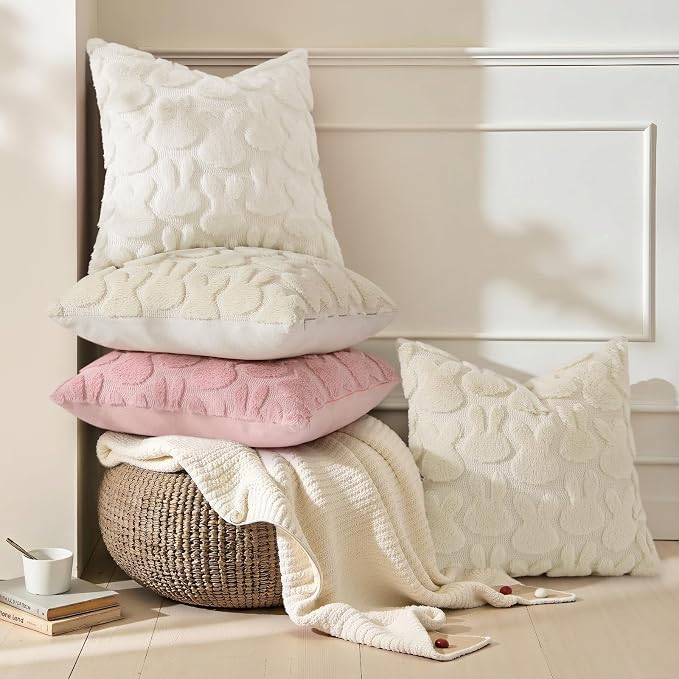 decorUhome Easter Bunny Pillow Covers 12x20 Inch Set of 2, Soft Plush Faux Wool - Image 2