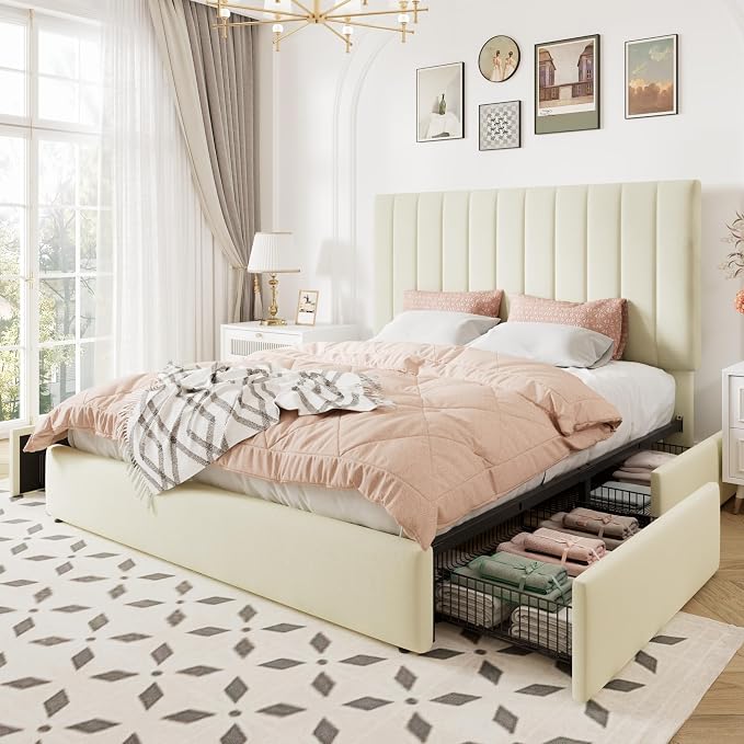 Allewie Full Size Storage Bed Frame, Vertical Channel Tufted Adjustable - Image 9