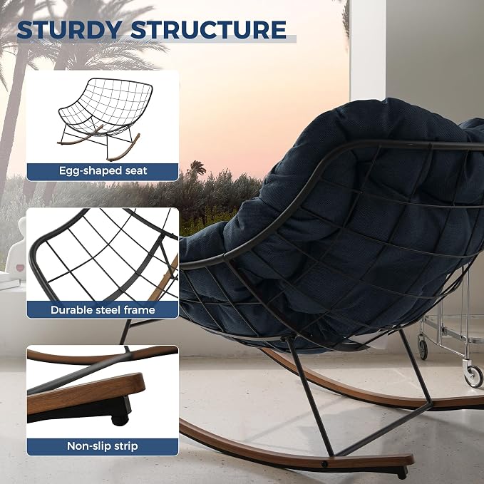 Grand patio Outdoor Rocking Chair, E-Coated Modern Cozy Lounge Rocker Chair - Image 6