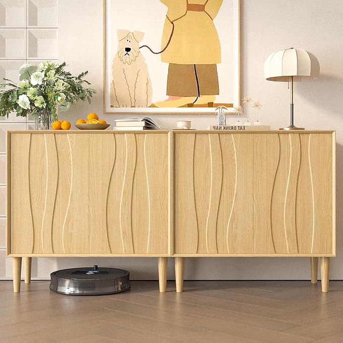 Easyego 63″ Mid Century Modern Sideboard Buffet Cabinet, Natural Wood Accent by Easyego
