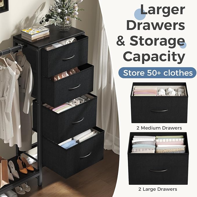 OLIXIS Dresser with Hanging Rack, 4 in 1 Storage Fabric Dresser - Image 4
