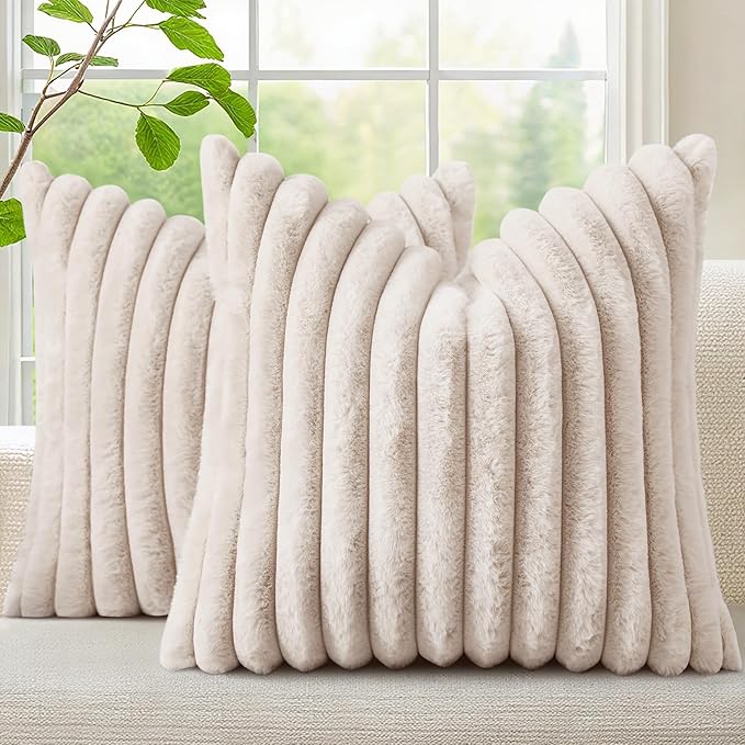 decorUhome Summer Cozy Faux Fur Throw Pillow Covers 22x22 Set of 2 Decorative by decorUhome