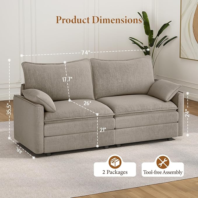 Vesgantti 74" Loveseat Sofa for Living Room, Comfy Cloud Couch Deep Seat - Image 2