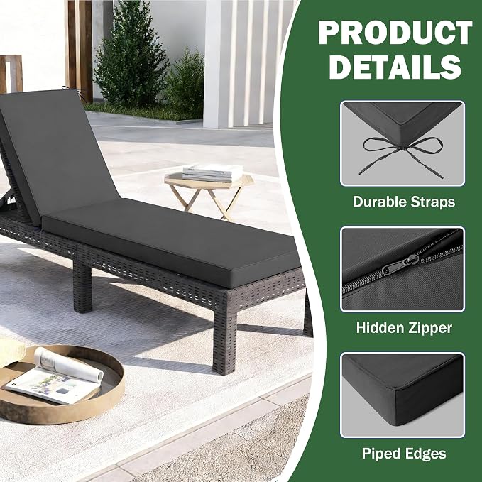 2 Pcs Chaise Lounge Cushions Outdoor Set of 2, Outdoor Chaise Cushion - Image 6