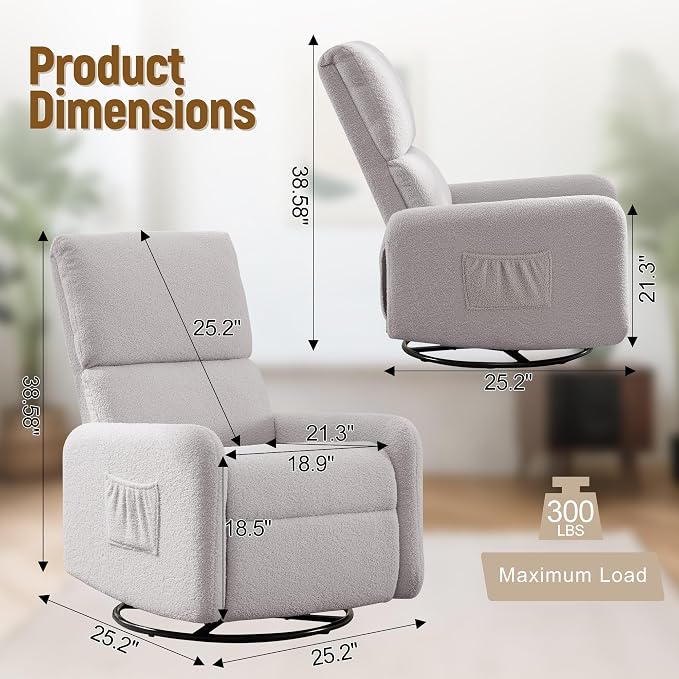 Korser 360° Rocking Chair, Nursery Rocker Chair - Image 2