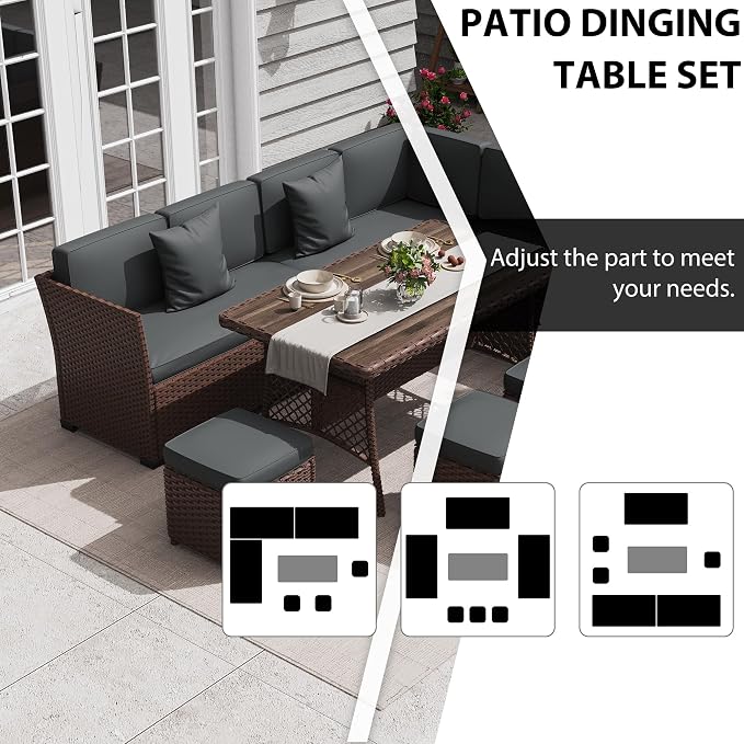 KIGOTY 7 Piece Patio Furniture Set, Outdoor PE Wicker Rattan Outdoor Dining Set - Image 5