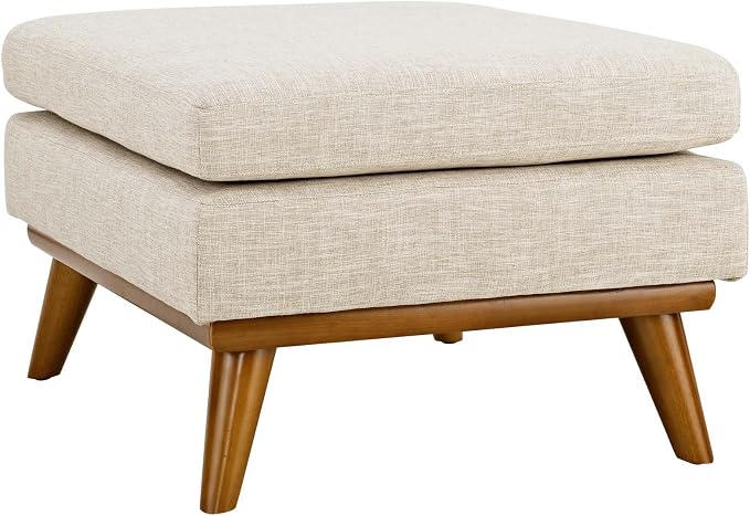 Modway Engage Mid-Century Modern Upholstered Fabric Ottoman in Beige by Modway