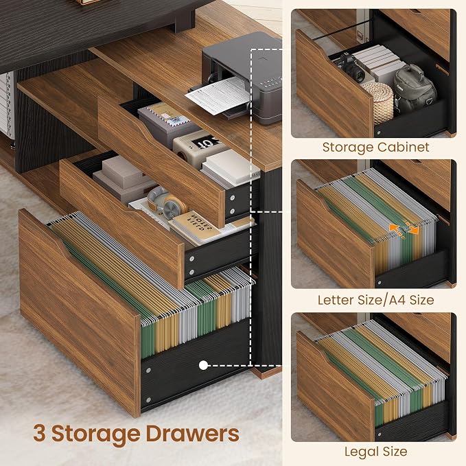 SEDETA 71" Executive Desk with File Cabinet, Large Office Desk with Drawers and - Image 5