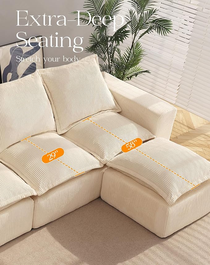 107" Comfy Cloud Couch with L-Shape Chaise & Deep Seat, Modular Sectional Sofa - Image 5