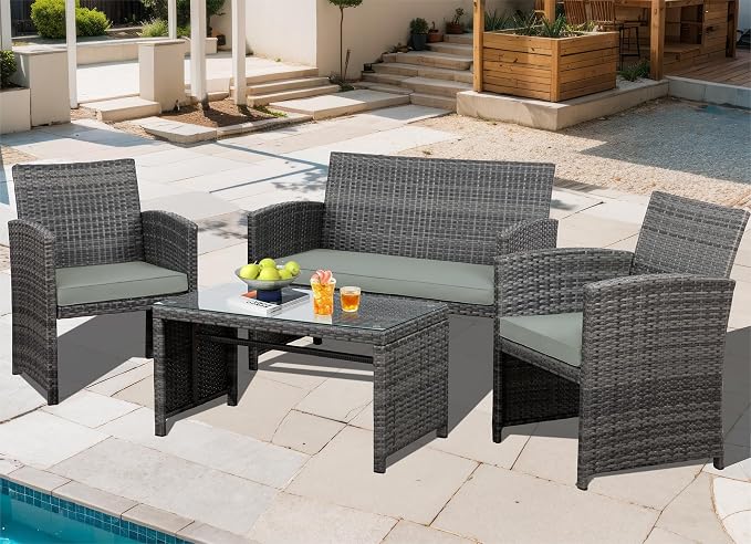 JAMFLY 4 Piece Outdoor Patio Furniture Set, Outdoor Wicker Rattan Chairs - Image 2