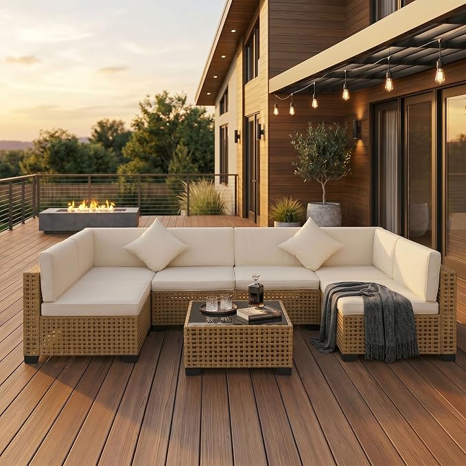 KIGOTY 7-Piece Patio Furniture Set, All-Weather PE Rattan Outdoor Sectional Sofa - Image 9