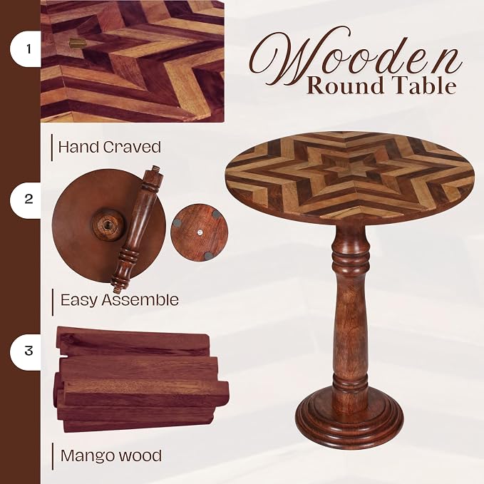 Handcrafted Round Coffee Table for Living Room – 18x21.5 Inch Wooden End Table - Image 4