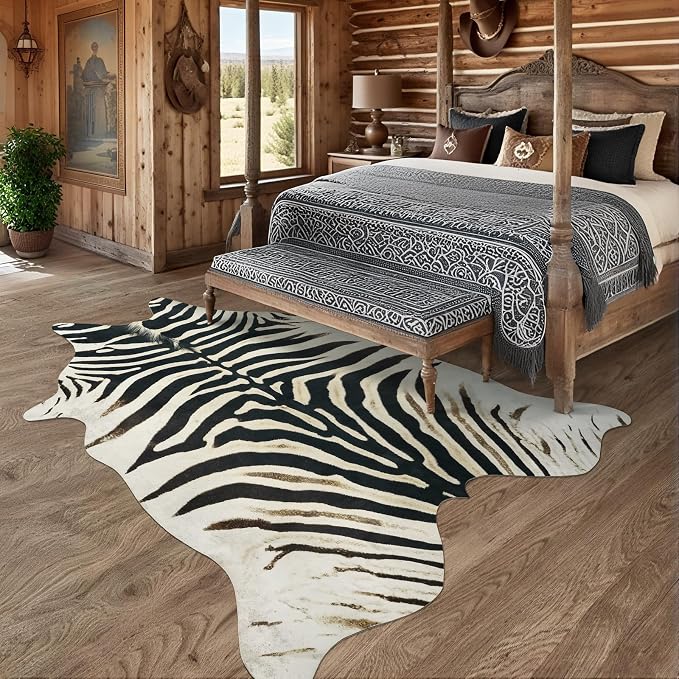 AROGAN Western Faux Fur Zebra Rug, 5.2x6.3 Feet Premium Animal Skin Print Rug - Image 7