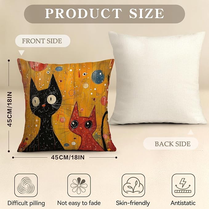 OBSEDE Black Cat Abstract Art Decorative Throw Pillow Covers 18 × 18 in - Image 3
