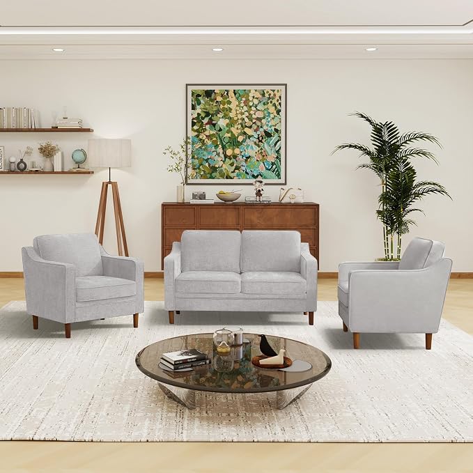 Kingfun Living Room Furniture Sets, 2 Armchair and Loveseat, Mid Century Modern - Image 4