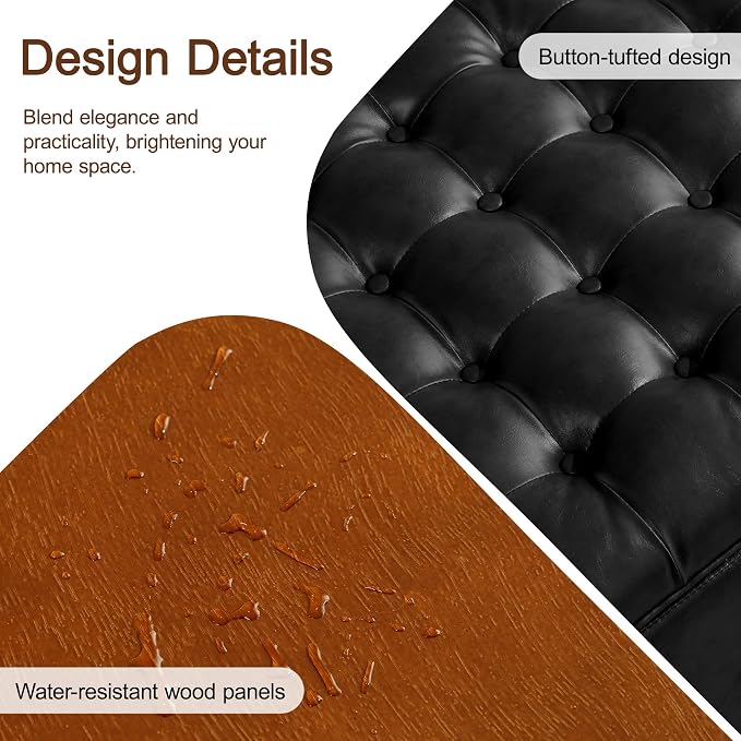 WUTUTUEE 30" Faux Leather Square Storage Ottoman - Image 4