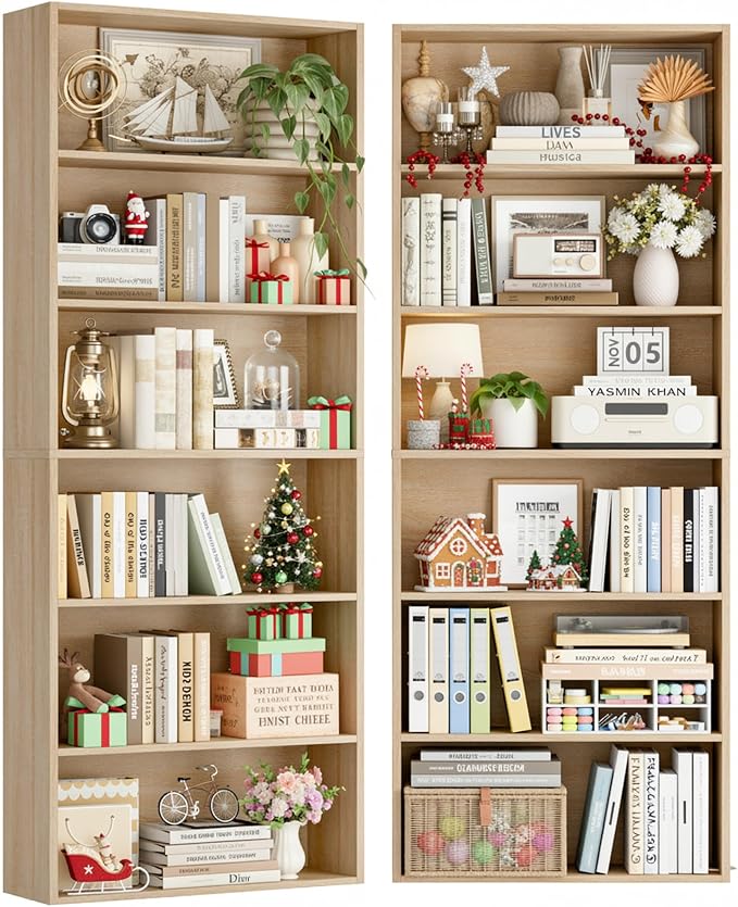 FOTOSOK 6-Tier Open Bookcase and Bookshelf Set of 2, Freestanding Display - Image 7