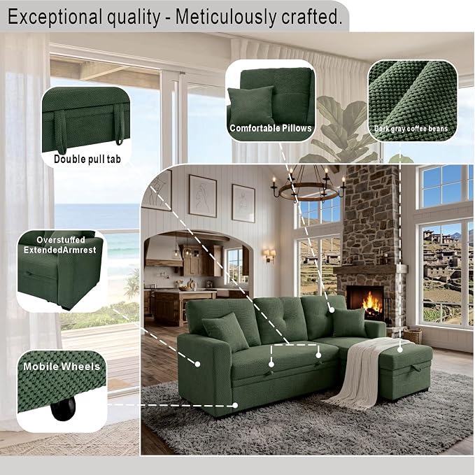 L Shaped Sectional Couch with Storage and Pull Out Bed, 3 Seater Sleeper Sofas - Image 9