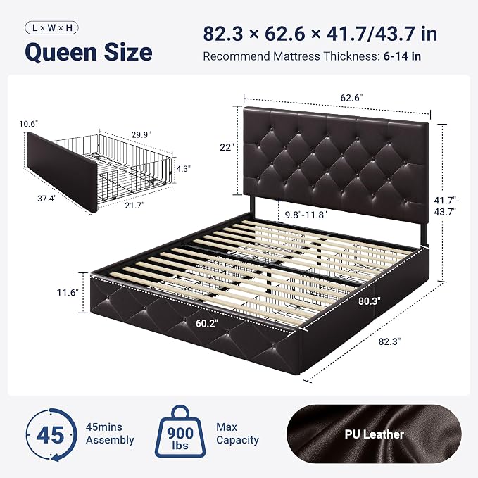 Allewie Upholstered Queen Size Platform Bed Frame - Image 2