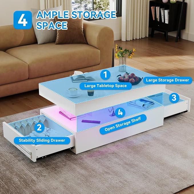 4-Piece Modern Living Room Table Set, Includes High Gloss 70" Fireplace TV Stand - Image 7