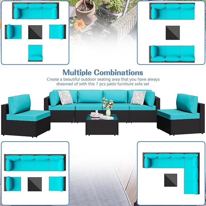 7 Piece Outdoor Patio Furniture Set, All Weather Conversation Set - Image 2