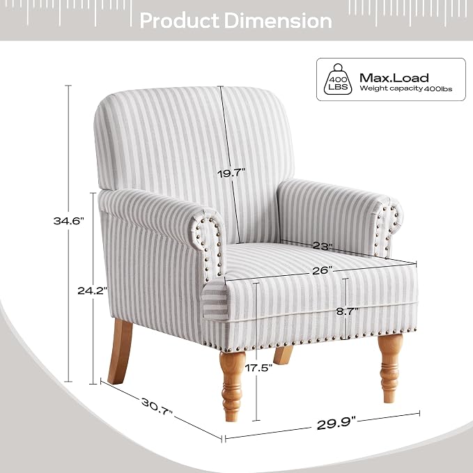 HUIMO Linen Fabric Accent Chairs Set of 2, Mid-Century Modern Armchair - Image 2