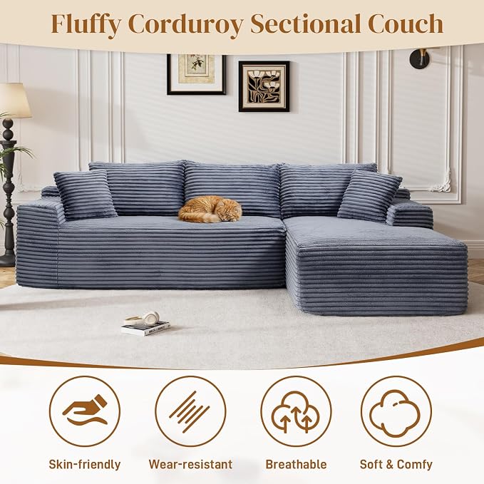 95" L Shaped Boneless Sectional Couches, Wide Armrest, Deep Seat, Memory Foam - Image 7