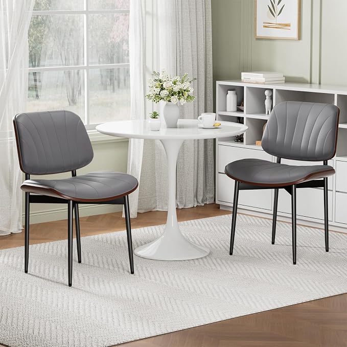 REONEY Dining Chairs Set of 4, Mid-Century Modern Upholstered PU Leather Chairs - Image 3