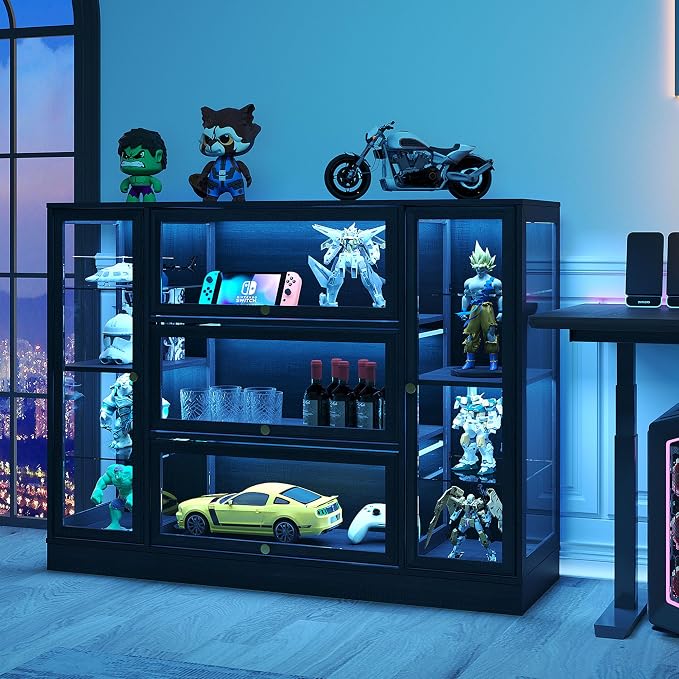 Display Cabinet with Acrylic Glass Doors, Extra Wide Curio Cabinet with LED by BONITURE