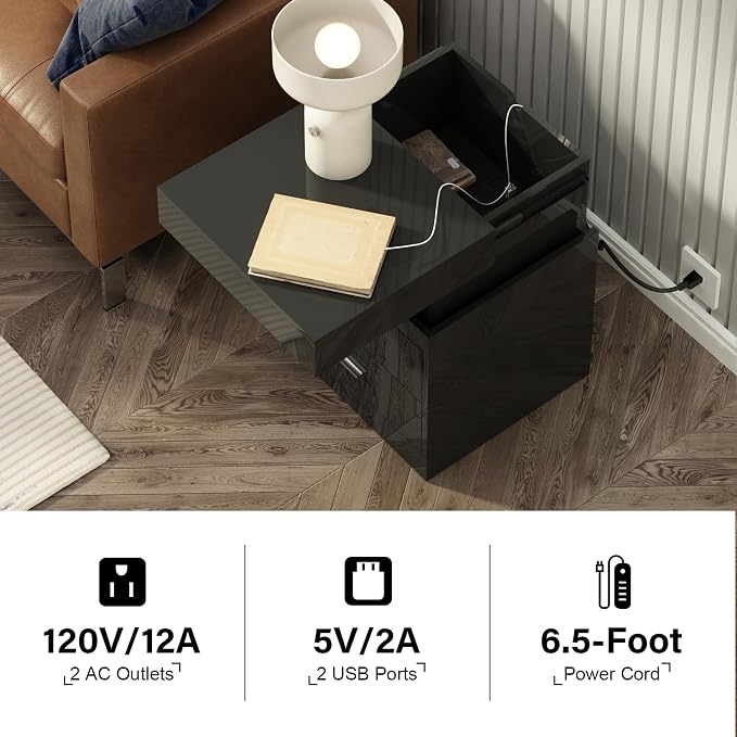 ChooChoo LED Nightstand Set of 2, Smart Night Standwith Charging Station and - Image 5