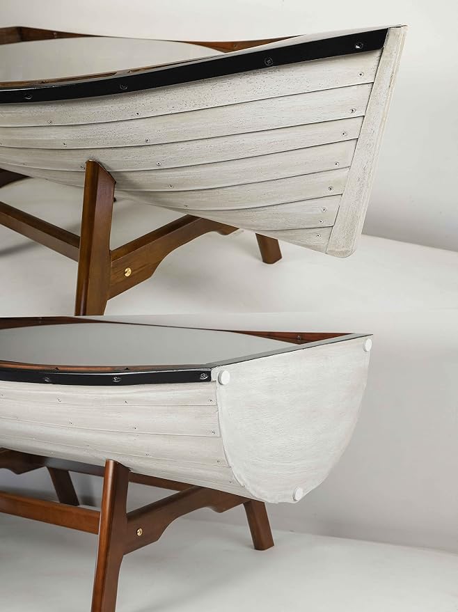 SAILINGSTORY Wooden Boat Coffee Table Boat Bookshelf Coastal Coffee Table - Image 7