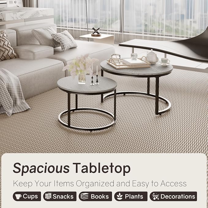 Otterease Nesting Tables Set of 2, 31.5" Round Coffee Table, Large Nesting - Image 4