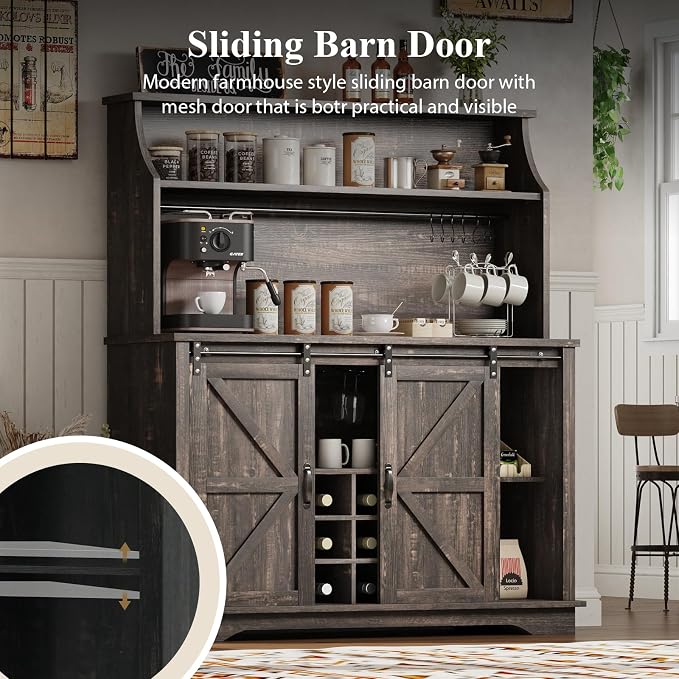 REVOMINCA 47 Inch Farmhouse Coffee Bar Cabinet - Image 4