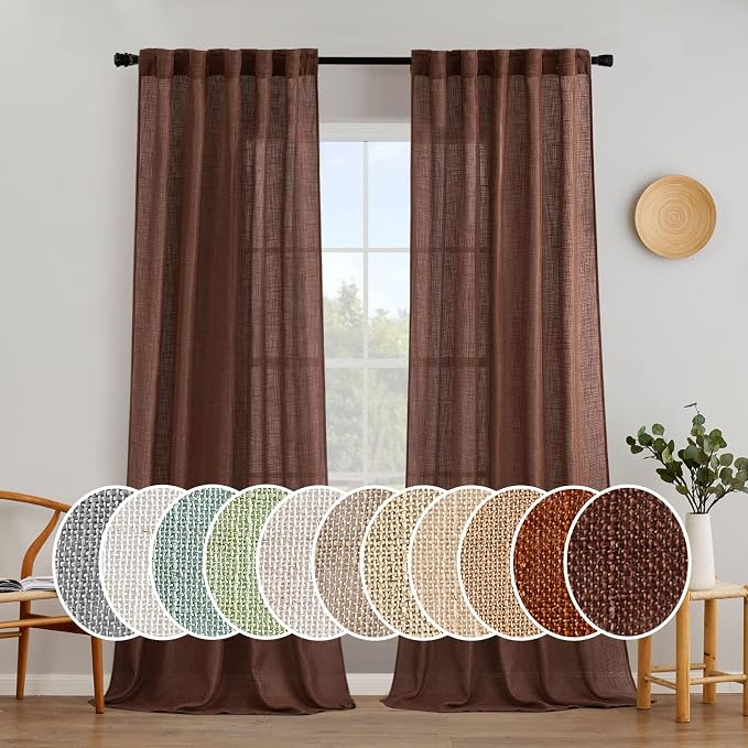 MIULEE Chocolate Brown Linen Curtains 108 Inches Long by MIULEE