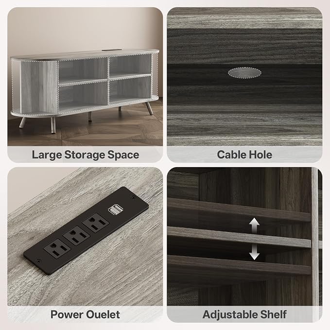 63 inch TV Stand with Power Outlet, Fluted Entertainment Center - Image 4