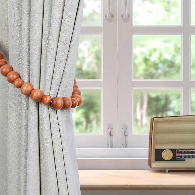 Wood Bead Curtain Tiebacks, KLOGTSIND Set of 6 Curtain Holdbacks - Image 5