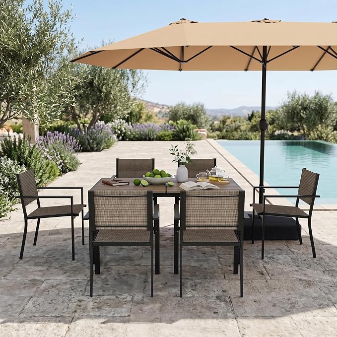 Aoxun 8-Piece Patio Table and Chairs Set & 15ft Patio Umbrella by Aoxun