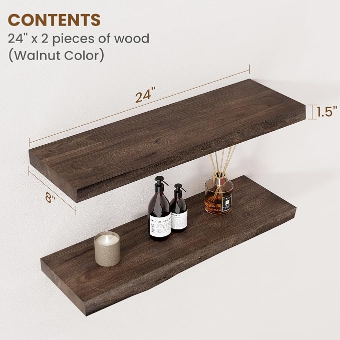 Floating Shelves for Wall Decor, Rustic Solid Elm Wood Live Edge Floating - Image 2