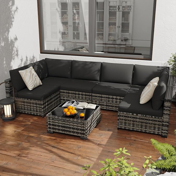 KIGOTY 7-Piece Patio Furniture Set, All-Weather PE Rattan Outdoor Sectional Sofa by KIGOTY